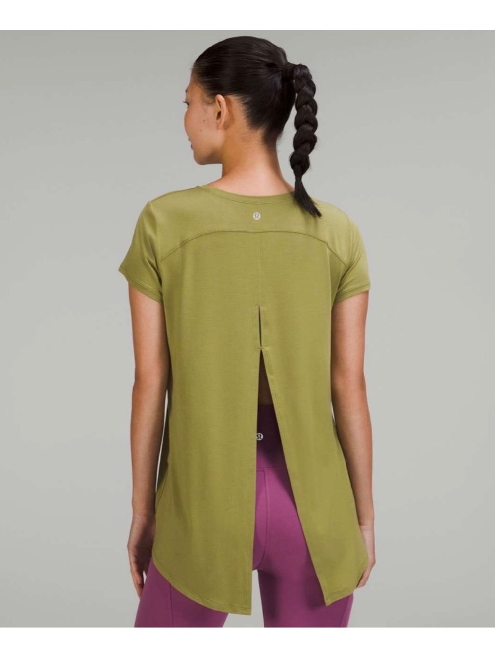 Lululemon Open Up Tie Back Olive Green Short Sleeve Top